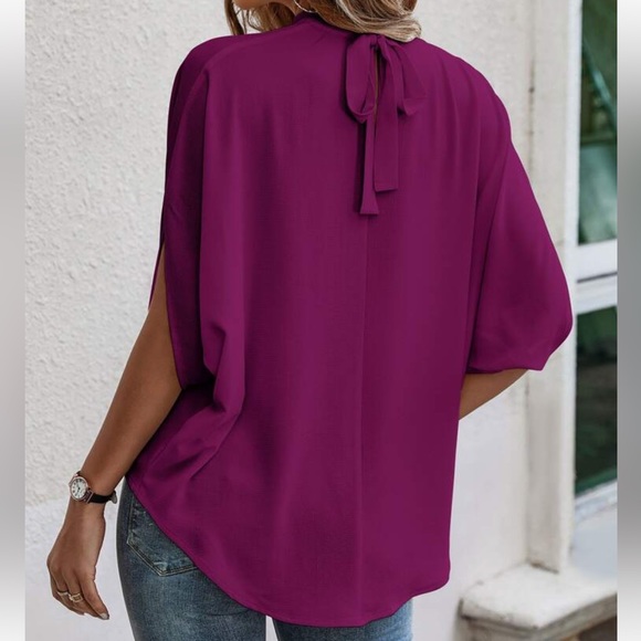 Boho Batwing Sleeve Tie Back Ruched Top Blouse Shirt - Picture 2 of 4